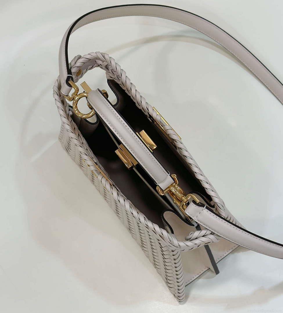 Fendi 8BN327 Peekaboo ISeeU Small Beige interlace leather bag 80138M