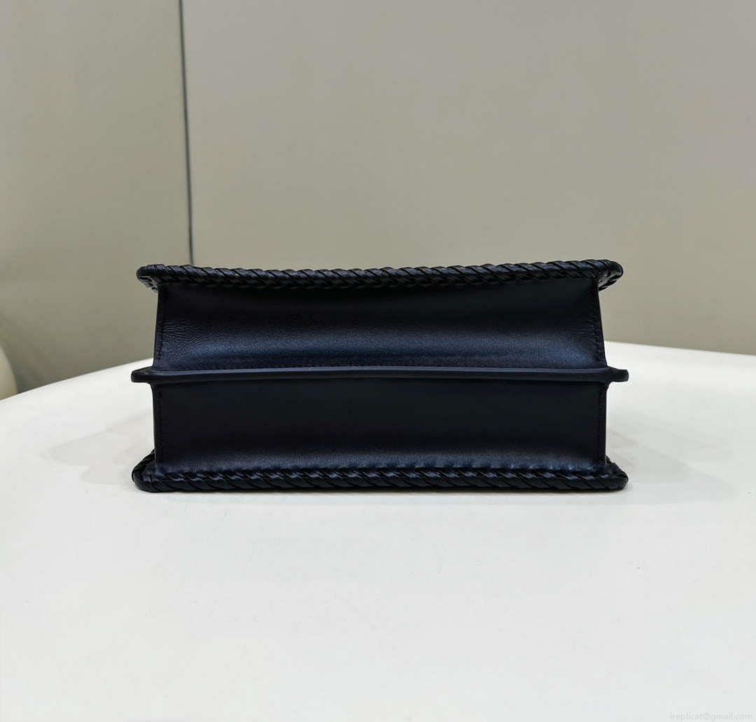 Fendi 8BN327 Peekaboo ISeeU Small Black interlace leather bag 80138M