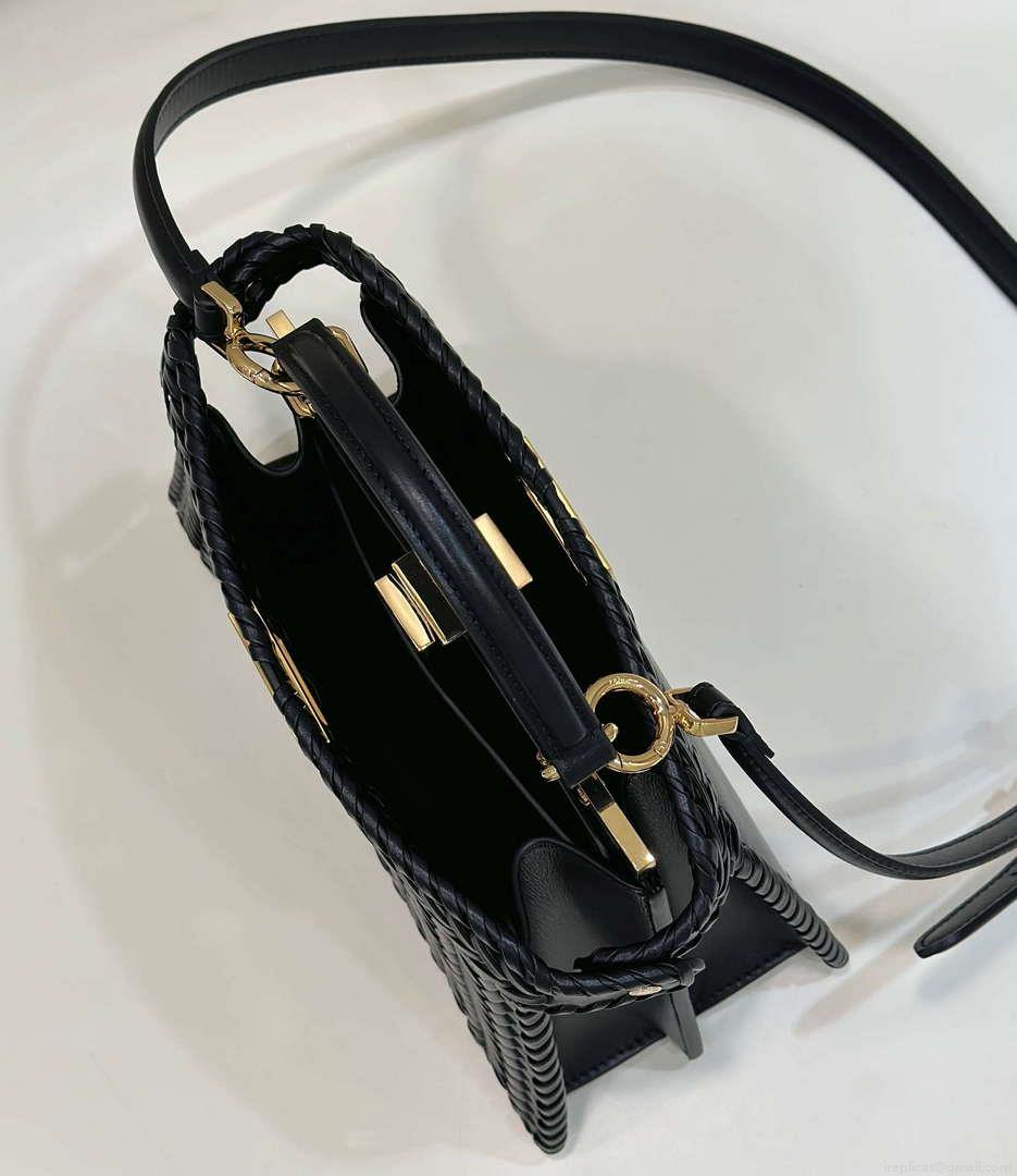 Fendi 8BN327 Peekaboo ISeeU Small Black interlace leather bag 80138M