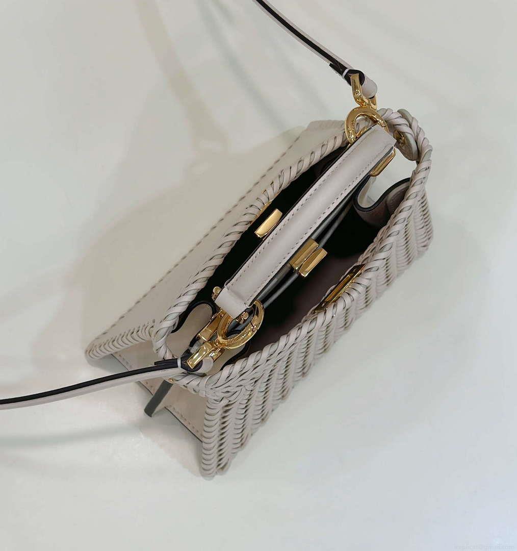 Fendi 8BN335 Peekaboo ISeeU Petite Beige interlace leather bag 80138S
