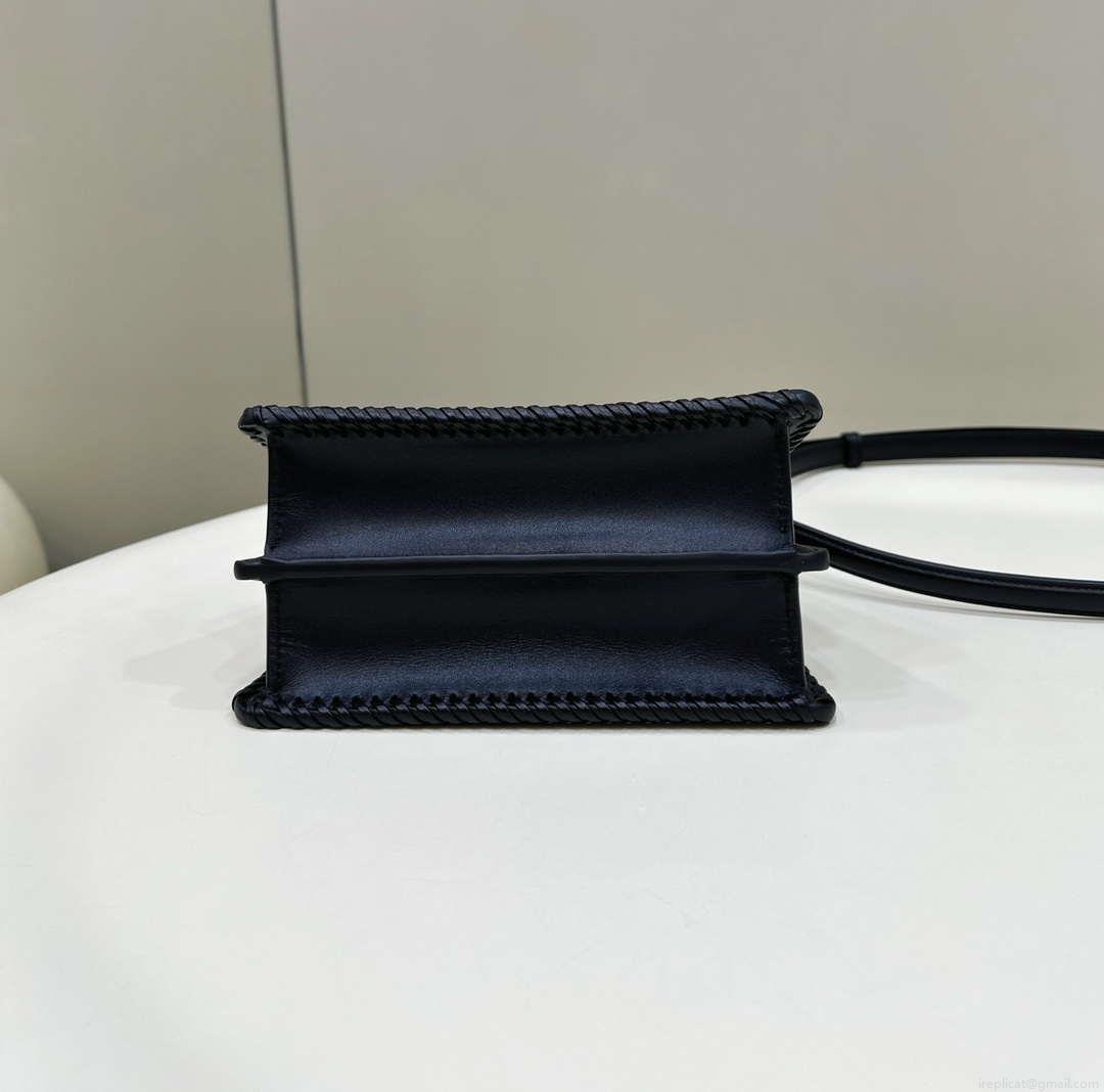 Fendi 8BN335 Peekaboo ISeeU Petite Black interlace leather bag 80138S