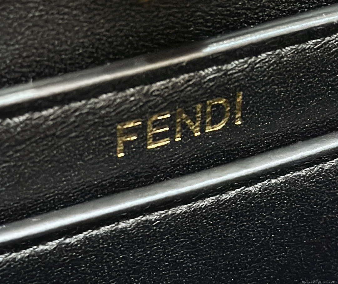 Fendi 8BN335 Peekaboo ISeeU Petite Black interlace leather bag 80138S