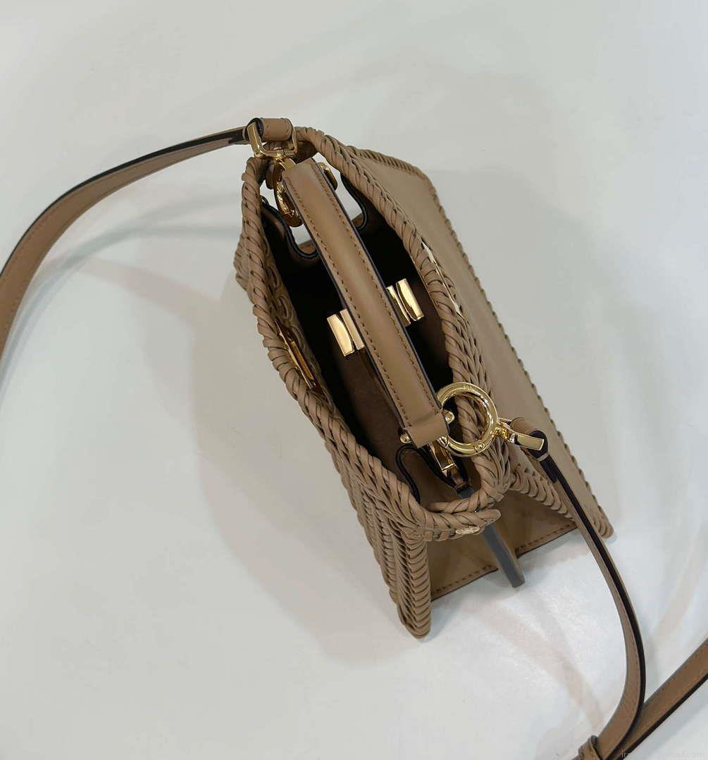 Fendi 8BN335 Peekaboo ISeeU Petite Apricot interlace leather bag 80138S