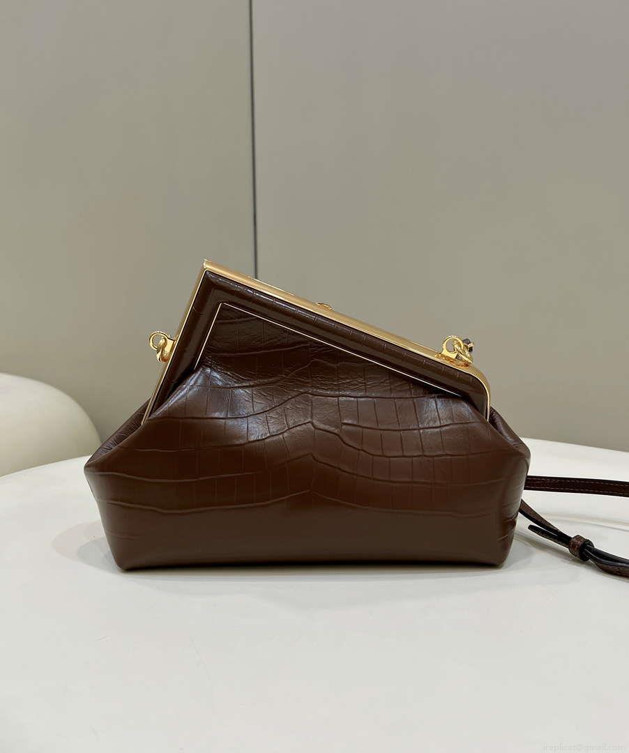Fendi 8BP129 FENDI FIRST Small Brown Crocodile leather bag