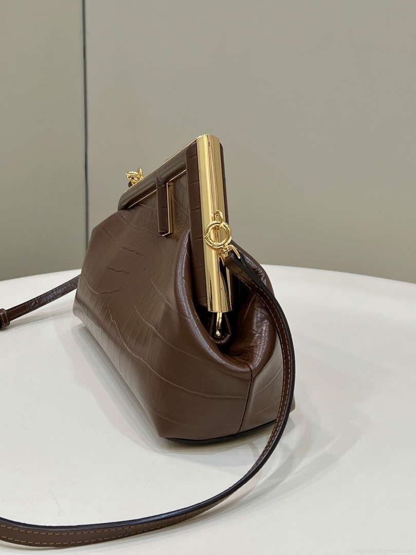 Fendi 8BP129 FENDI FIRST Small Brown Crocodile leather bag