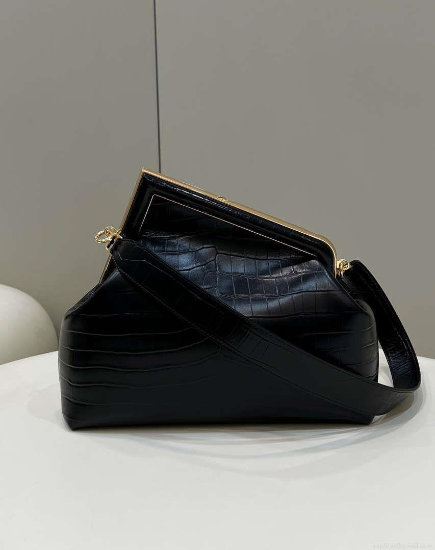 Fendi 8BP127 FENDI FIRST Medium Black Crocodile leather bag