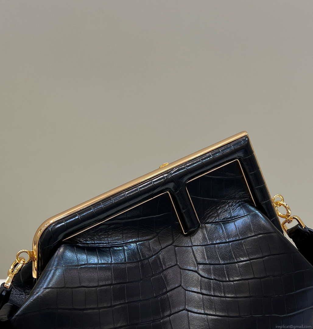 Fendi 8BP127 FENDI FIRST Medium Black Crocodile leather bag