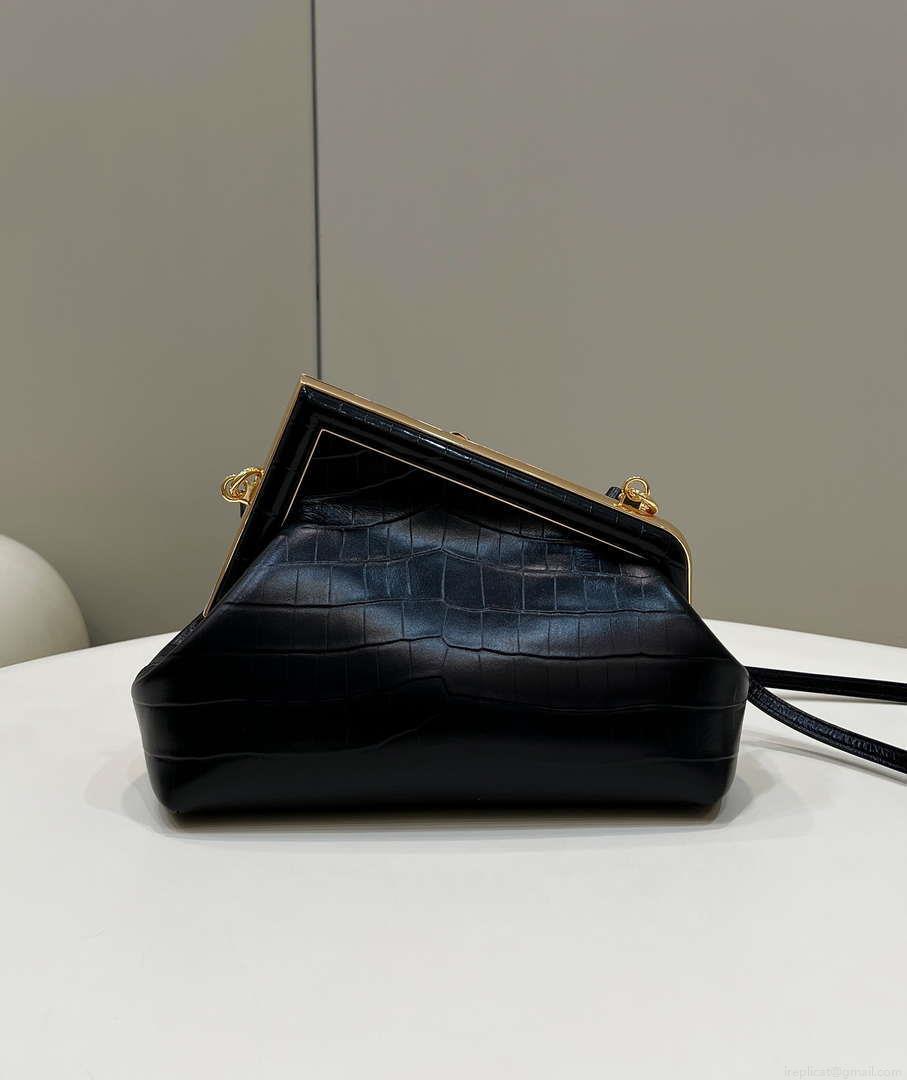 Fendi 8BP129 FENDI FIRST Small Black Crocodile leather bag
