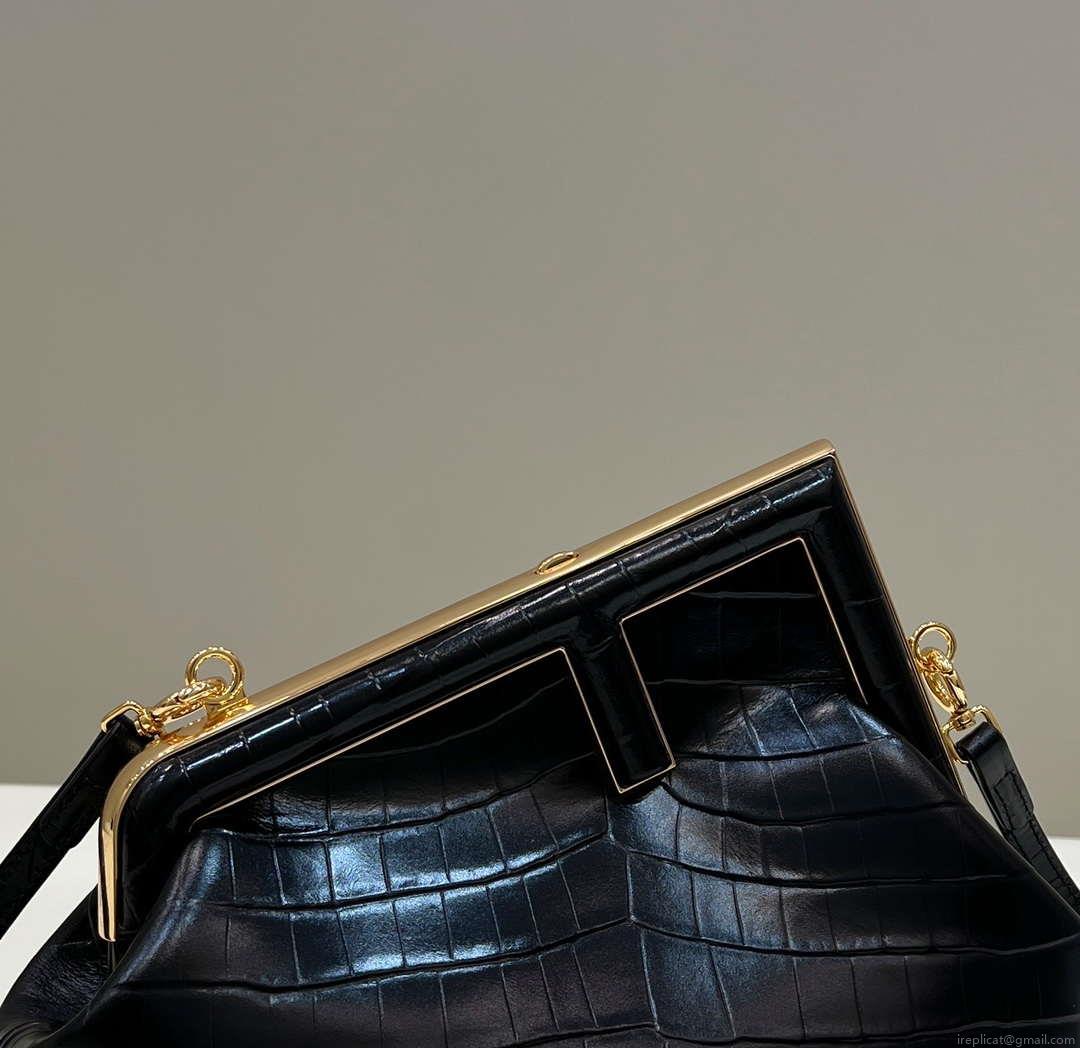 Fendi 8BP129 FENDI FIRST Small Black Crocodile leather bag