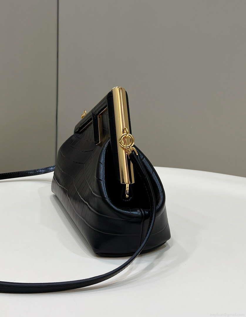 Fendi 8BP129 FENDI FIRST Small Black Crocodile leather bag