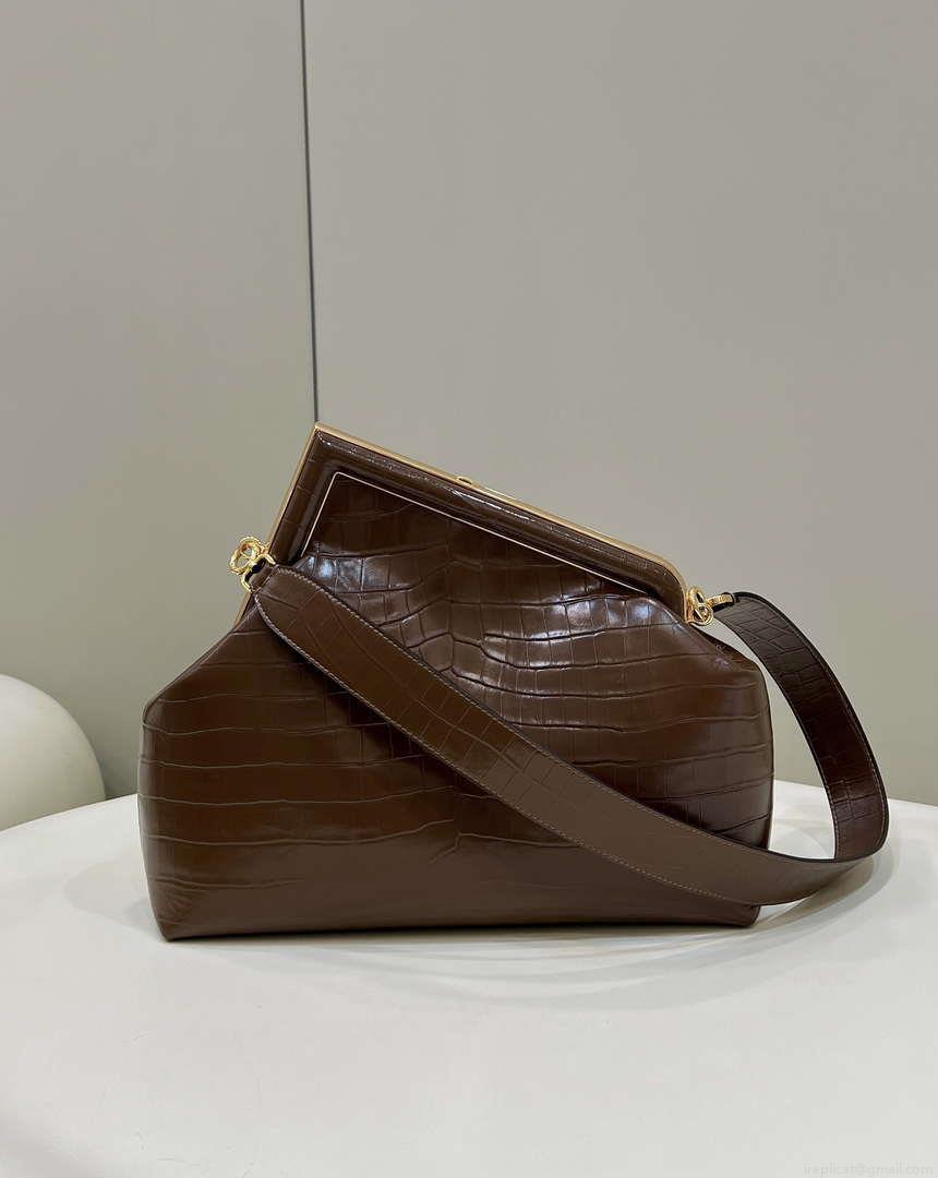Fendi 8BP127 FENDI FIRST Medium Brown Crocodile leather bag