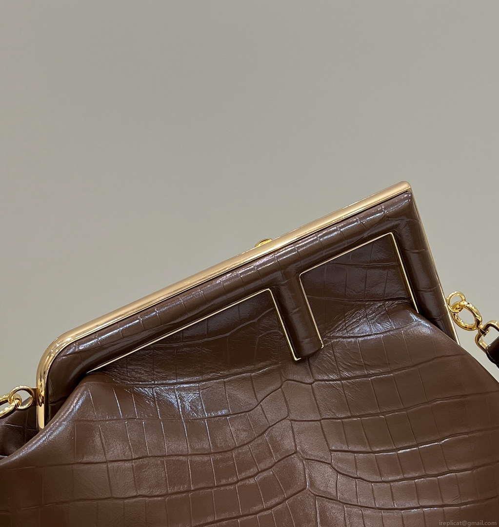 Fendi 8BP127 FENDI FIRST Medium Brown Crocodile leather bag