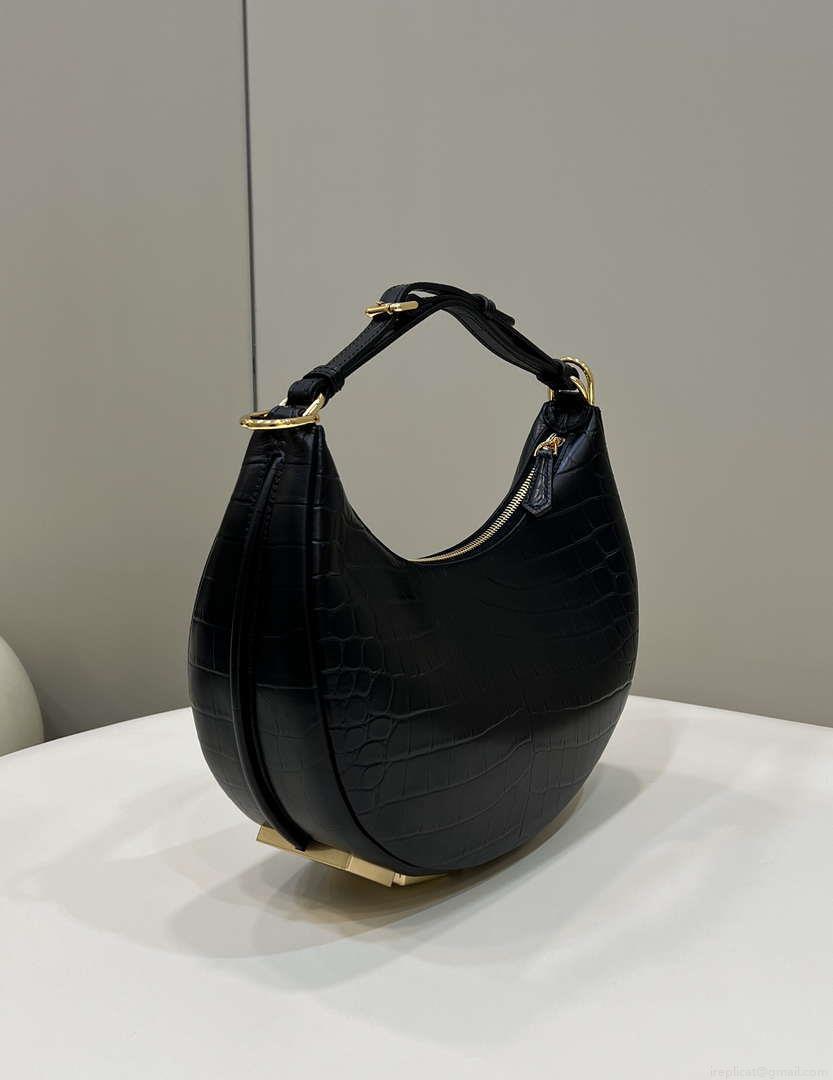 Fendi 8BR798 Fendigraphy Small Black Crocodile leather bag