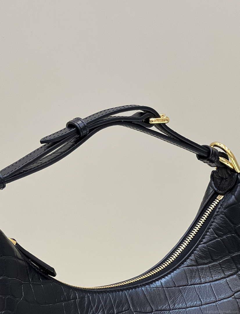 Fendi 8BR798 Fendigraphy Small Black Crocodile leather bag
