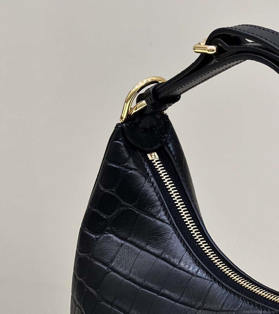 Fendi 8BR798 Fendigraphy Small Black Crocodile leather bag