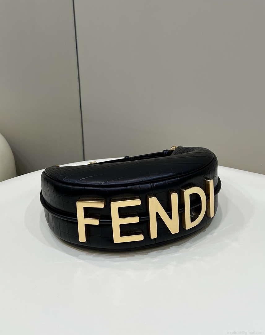Fendi 8BR798 Fendigraphy Small Black Crocodile leather bag