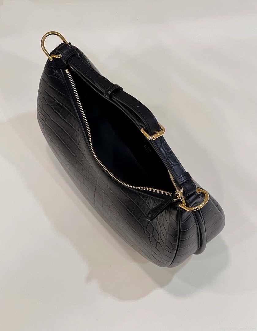 Fendi 8BR798 Fendigraphy Small Black Crocodile leather bag