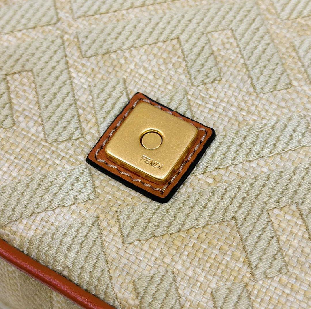 Fendi 8BR600 Baguette Natural straw bag with FF embroidery Beige