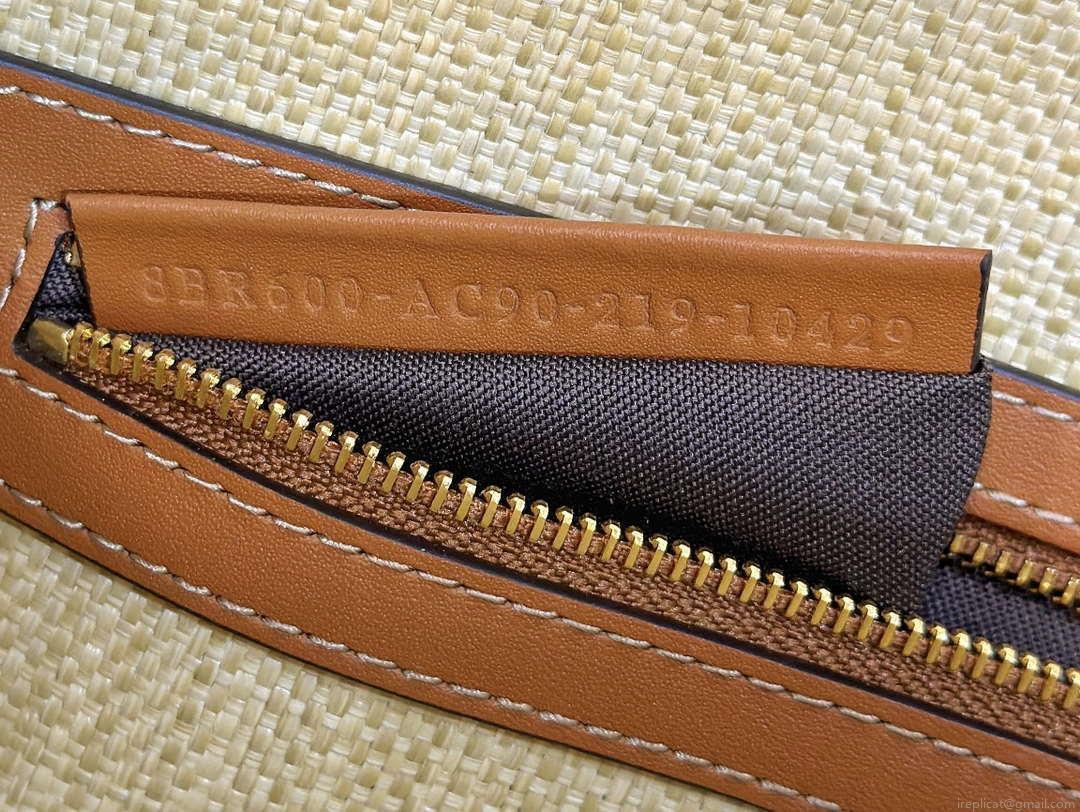 Fendi 8BR600 Baguette Natural straw bag with FF embroidery Beige