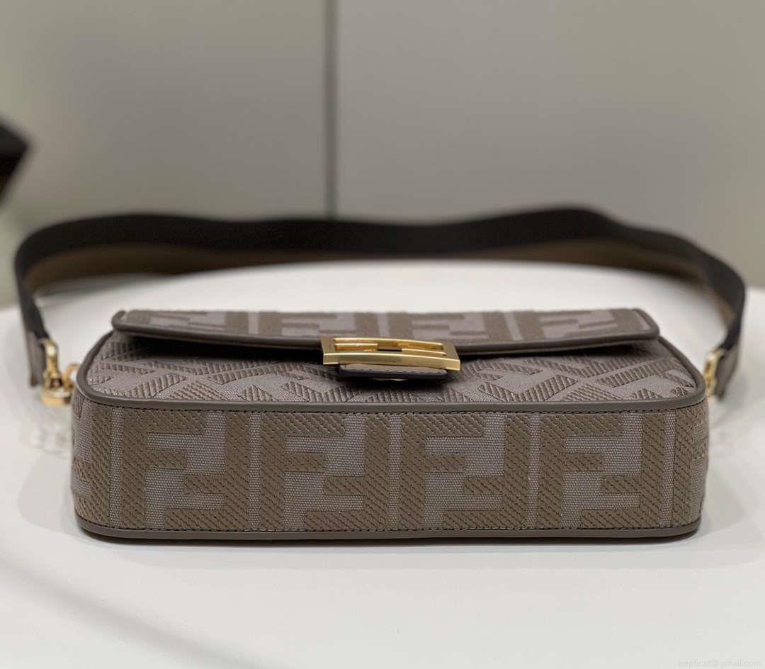 Fendi 8BR600 Baguette Medium Brown bag with FF embroidery