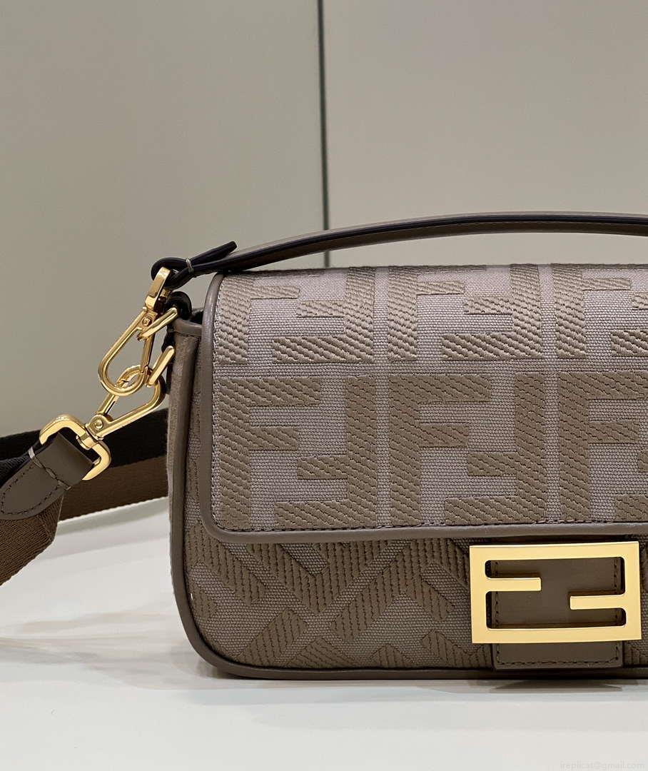 Fendi 8BR600 Baguette Medium Brown bag with FF embroidery