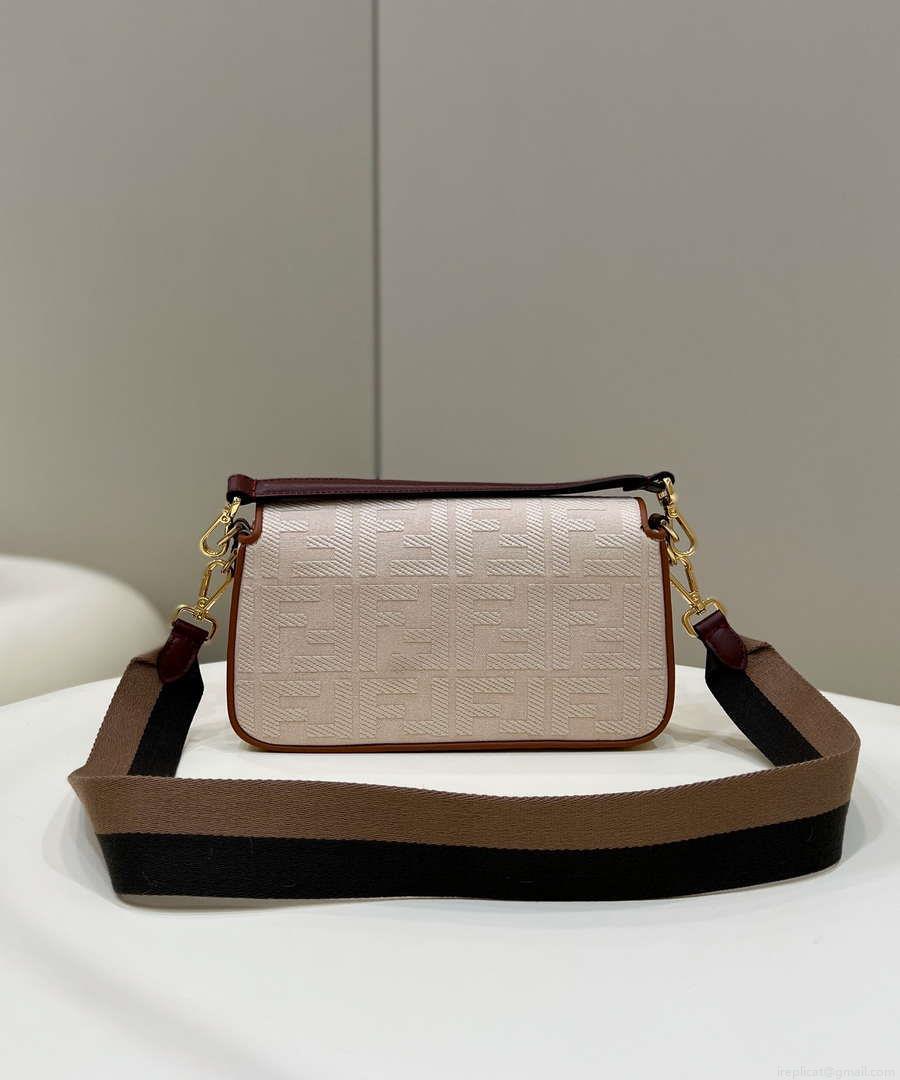Fendi 8BR600 Baguette Medium bag with FF embroidery Beige 0159A