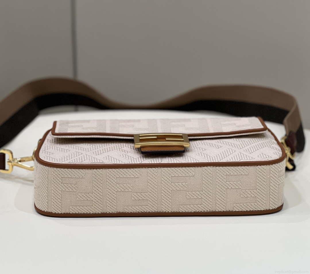 Fendi 8BR600 Baguette Medium bag with FF embroidery Beige 0159A