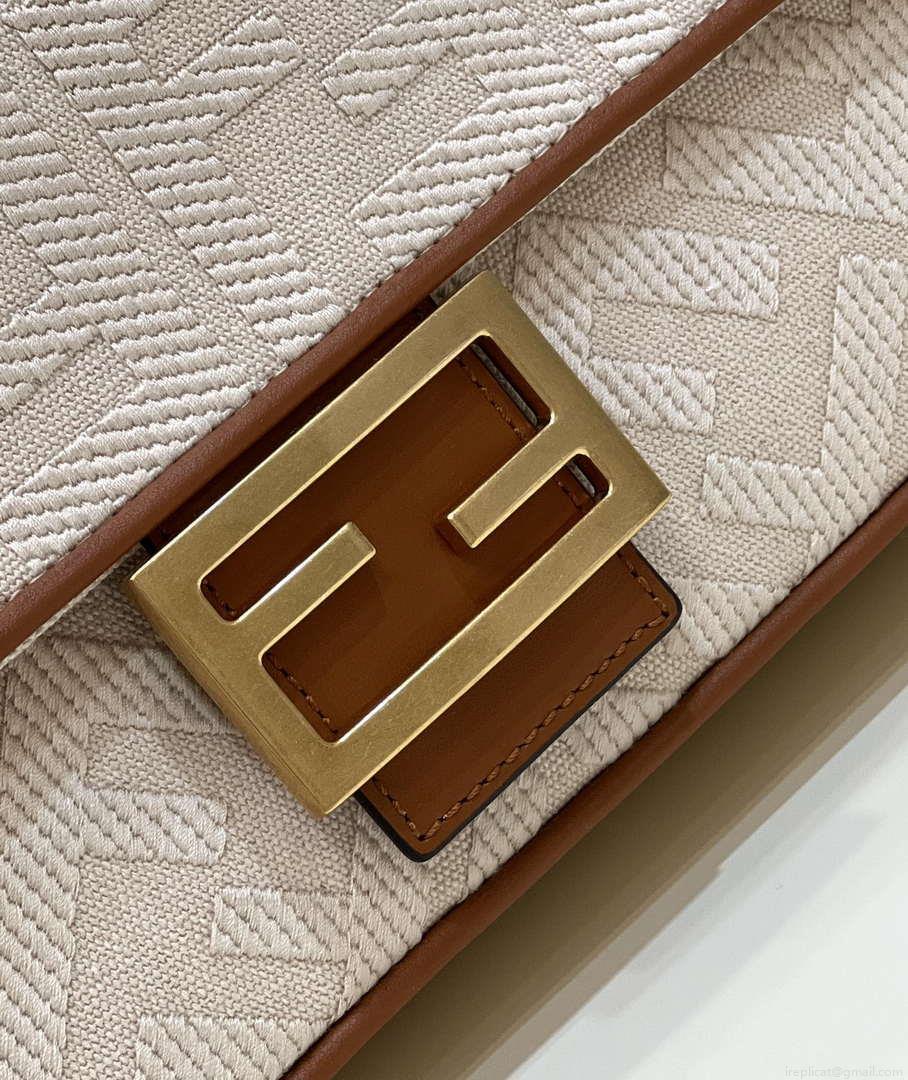 Fendi 8BR600 Baguette Medium bag with FF embroidery Beige 0159A