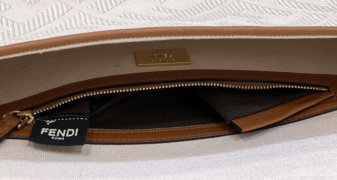 Fendi 8BR600 Baguette Medium bag with FF embroidery Beige 0159A