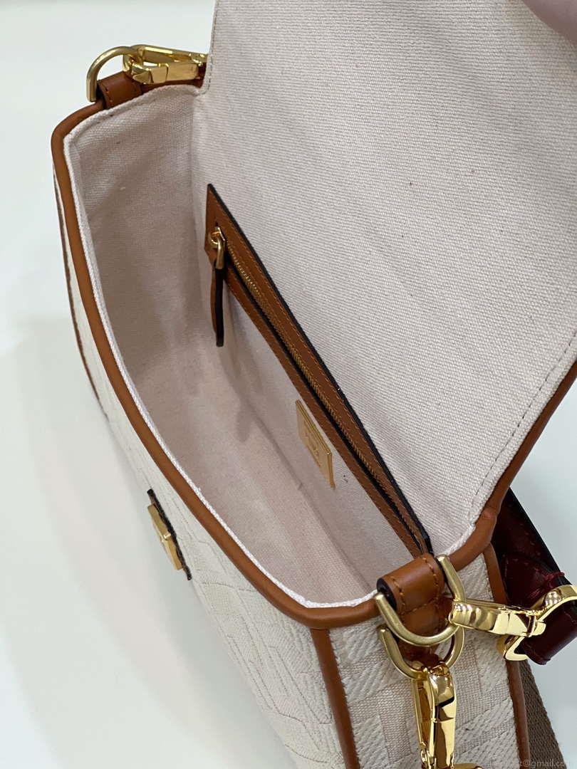 Fendi 8BR600 Baguette Medium bag with FF embroidery Beige 0159A