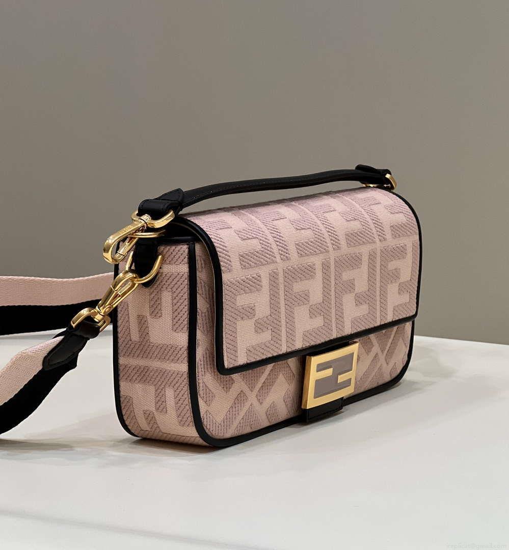 Fendi 8BR600 Baguette Medium bag with FF embroidery 0159AM Pink with Black