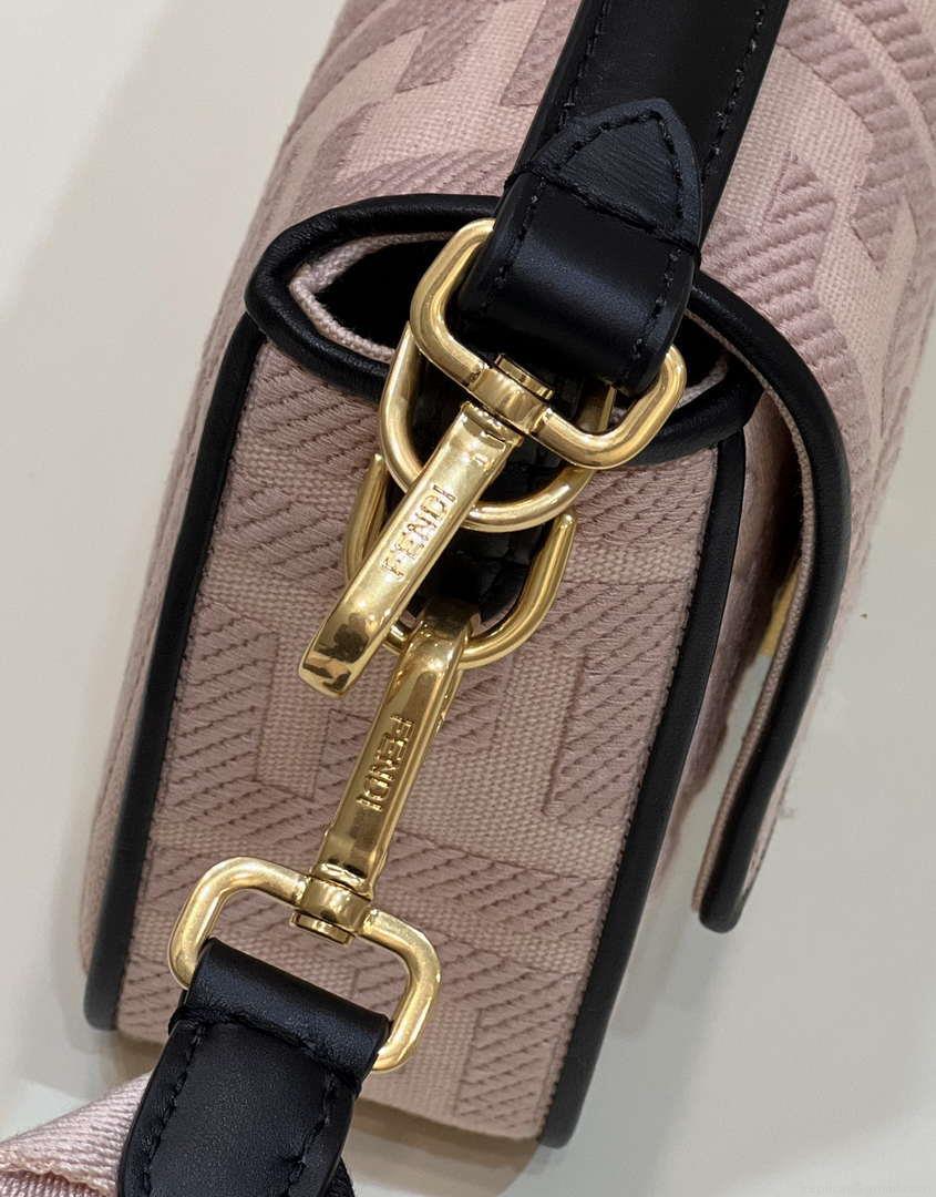 Fendi 8BR600 Baguette Medium bag with FF embroidery 0159AM Pink with Black