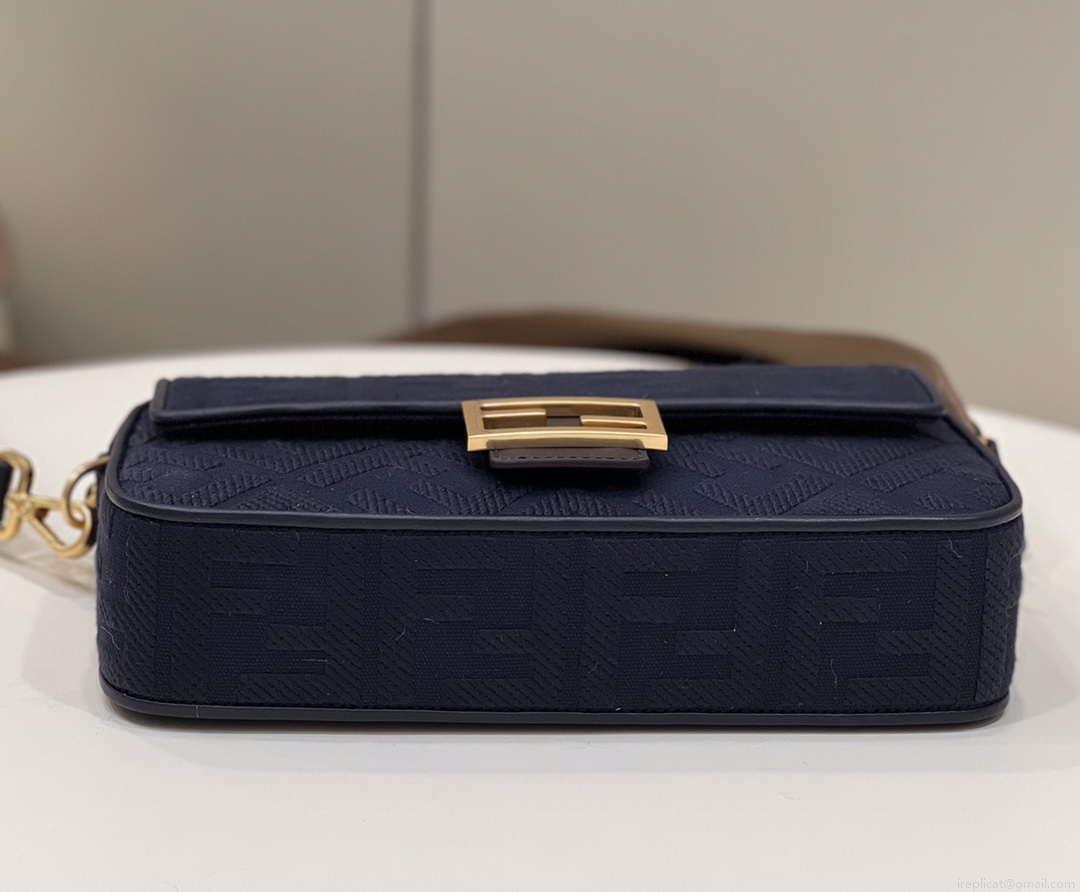 Fendi 8BR600 Baguette Medium bag with FF embroidery 0159AM Navy Blue