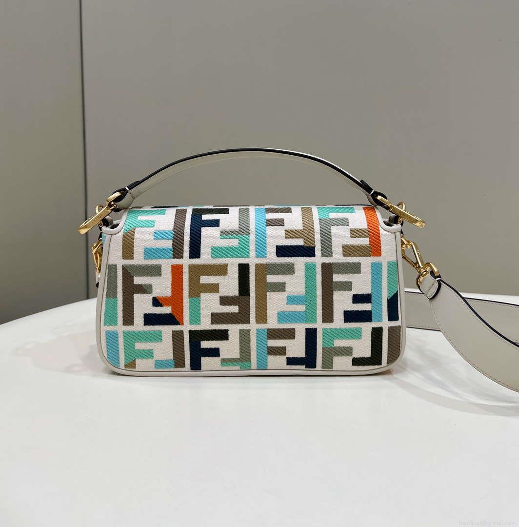 Fendi 8BR600 Baguette Medium Multicolour canvas bag with FF embroidery 0159A