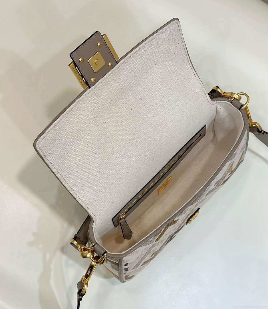 Fendi 8BR600ANH4F1LF5 Baguette Medium Multicolour canvas bag with FF embroidery 0159B