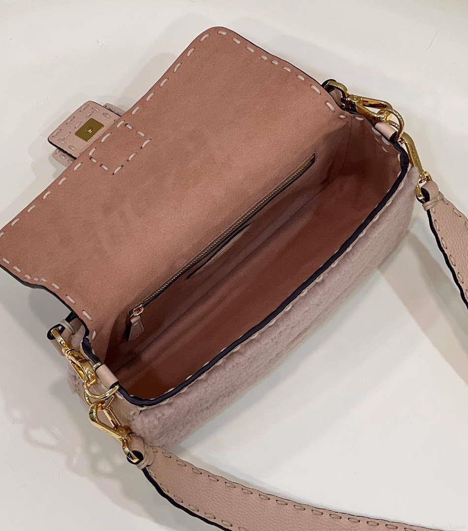 Fendi 8BR600 Baguette Medium Re-Edition bag in Pink lamé sheepskin