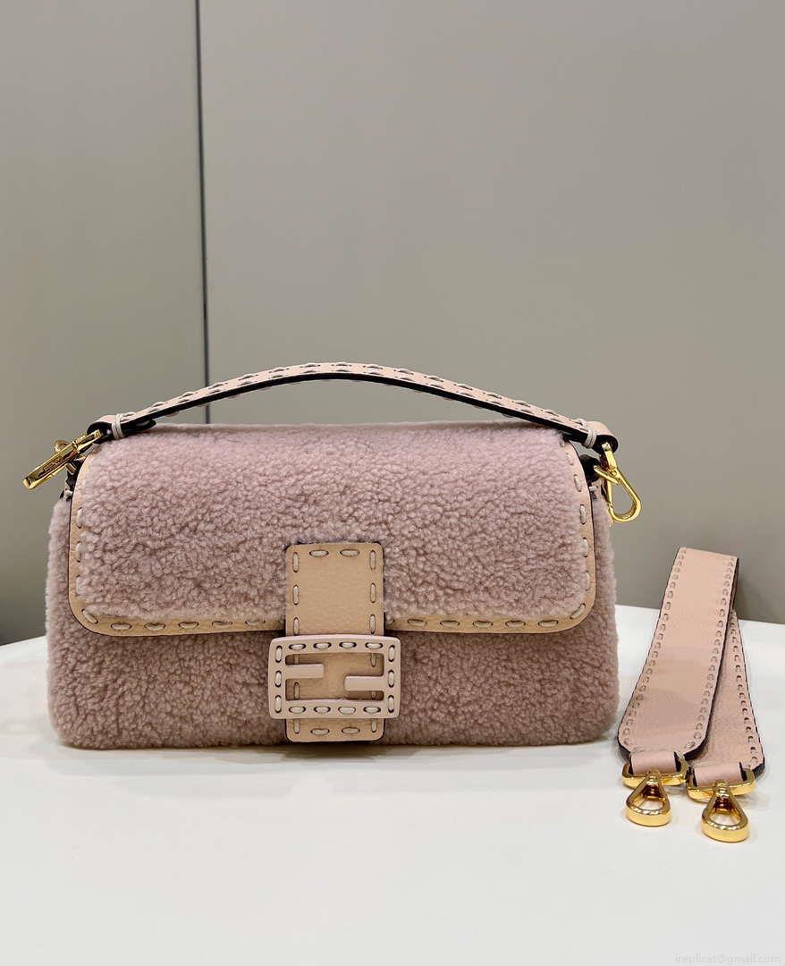 Fendi 8BR600 Baguette Medium Re-Edition bag in Pink lamé sheepskin