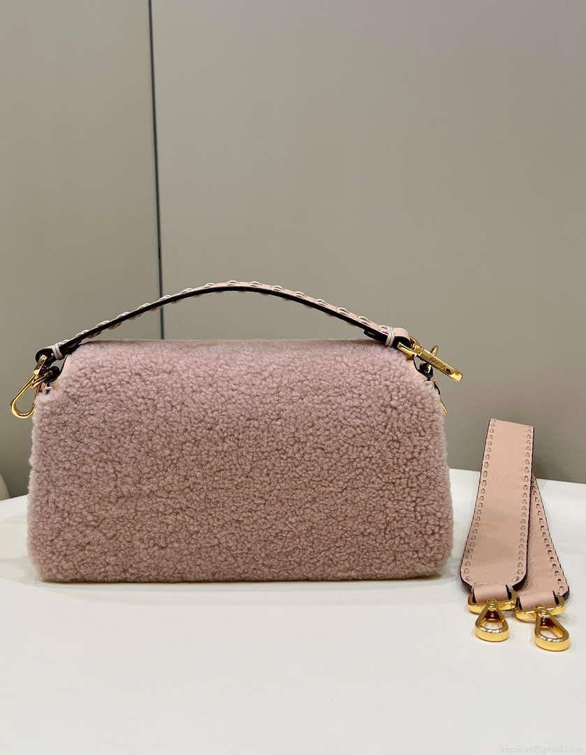 Fendi 8BR600 Baguette Medium Re-Edition bag in Pink lamé sheepskin