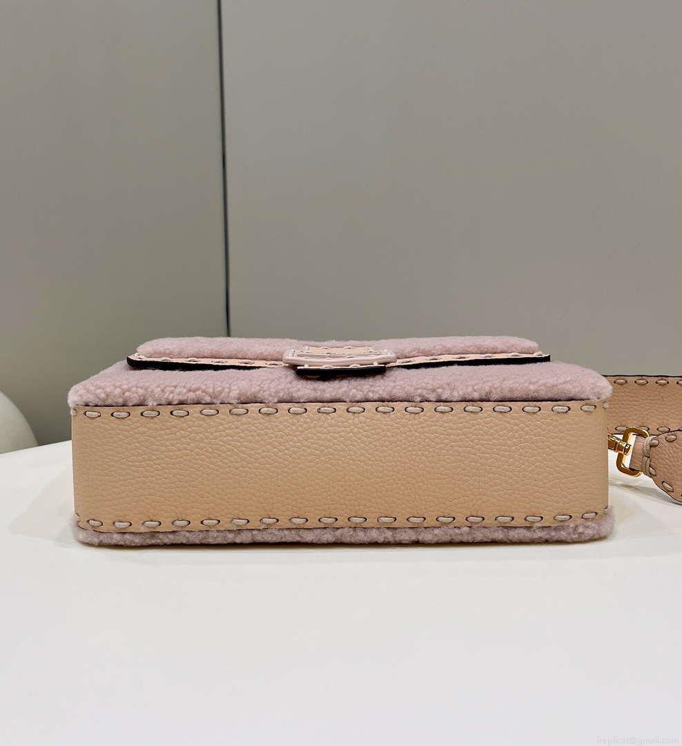 Fendi 8BR600 Baguette Medium Re-Edition bag in Pink lamé sheepskin
