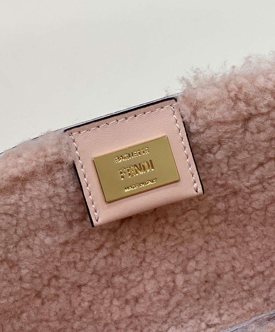 Fendi 8BR600 Baguette Medium Re-Edition bag in sheepskin Pink