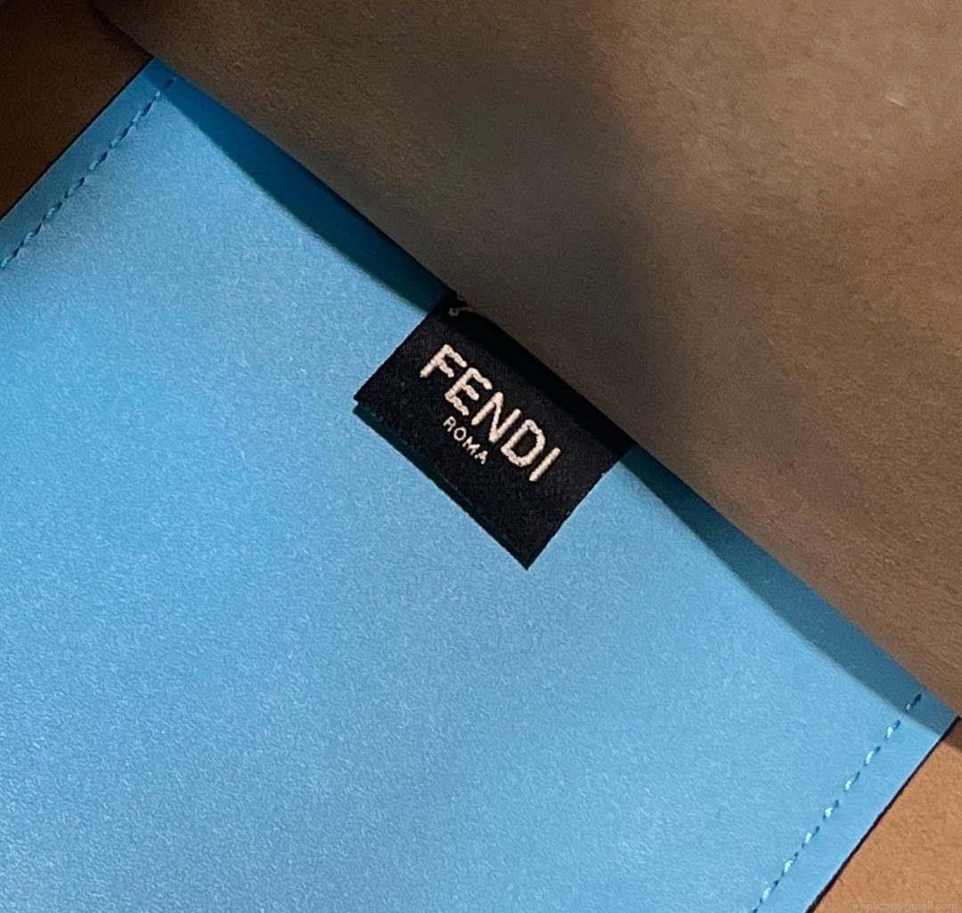 Fendi 8BH386 Sunshine Medium Blue leather shopper bag with contrasting threading 80015