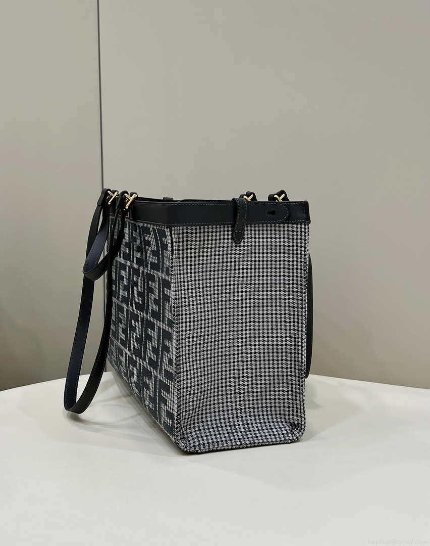 Fendi 8BH374 X-Tote Gray houndstooth wool shopper with FF embroidery