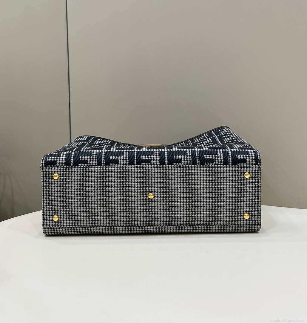 Fendi 8BH374 X-Tote Gray houndstooth wool shopper with FF embroidery