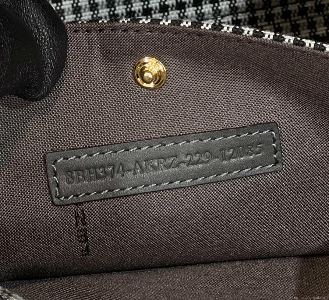 Fendi 8BH374 X-Tote Gray houndstooth wool shopper with FF embroidery