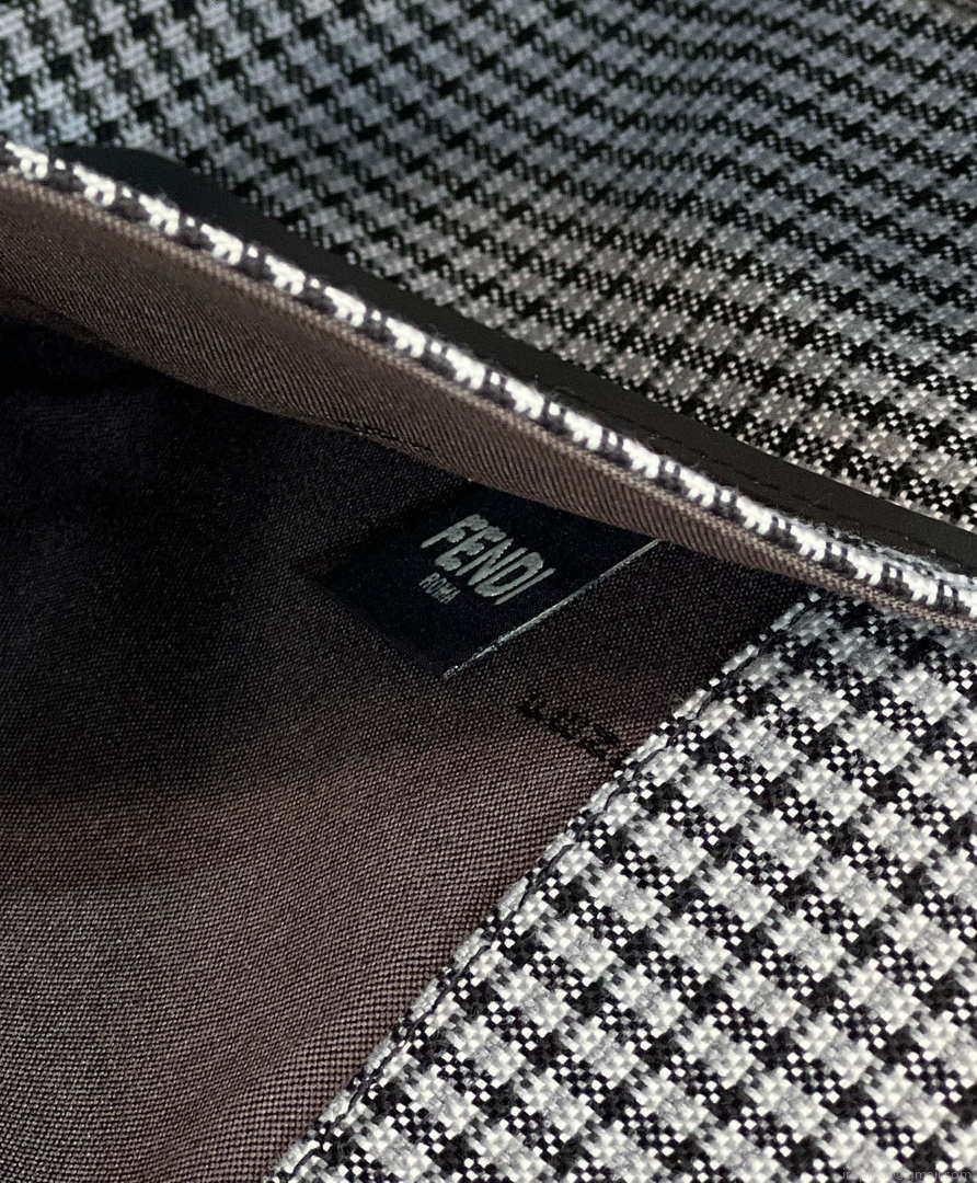 Fendi 8BH374 X-Tote Gray houndstooth wool shopper with FF embroidery