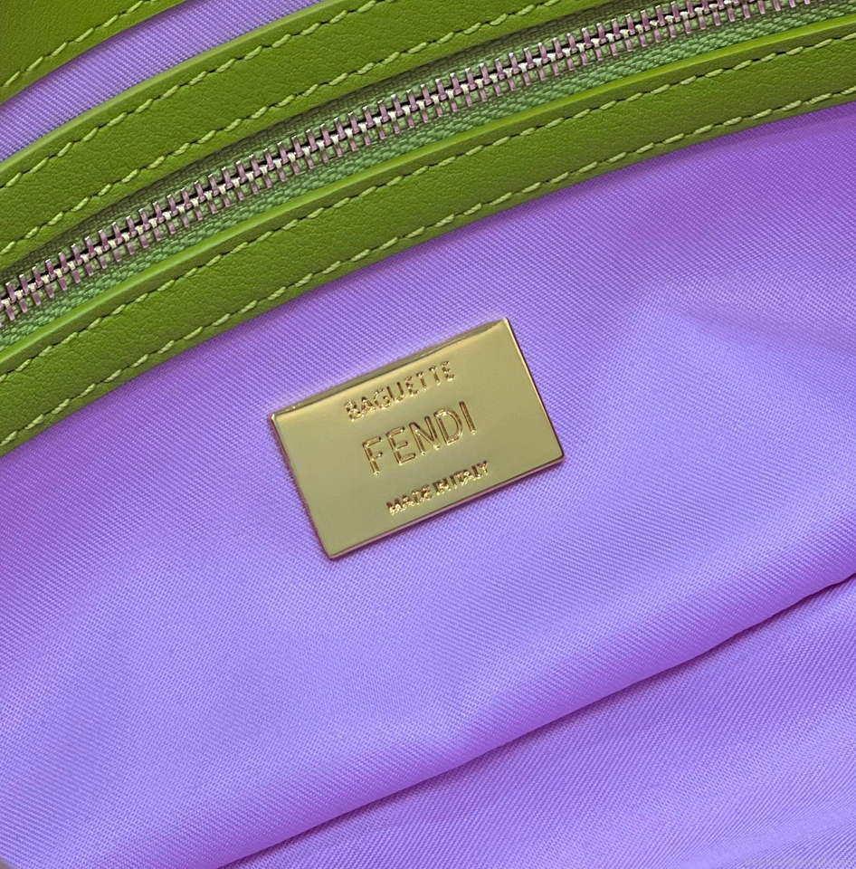 Fendi 8BR600 Medium Baguette Acid green sequin and leather bag 8601