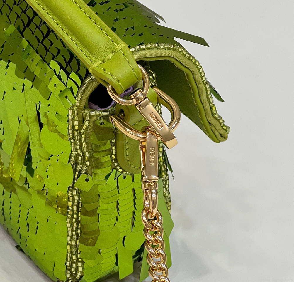 Fendi 8BS017 Mini Baguette Acid green sequin and leather bag 8601s