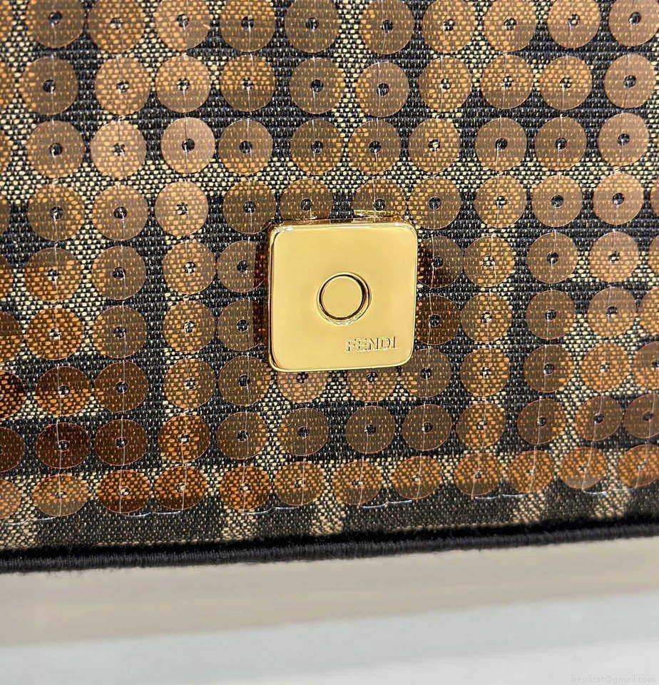 Fendi 8BS017 Mini Baguette Brown FF jacquard fabric bag with sequins