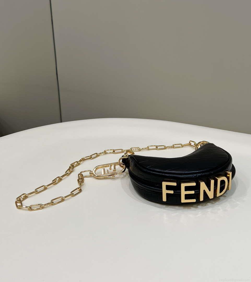 Fendi 7AS089 Nano Fendigraphy Black Crocodile leather Charm 80083S