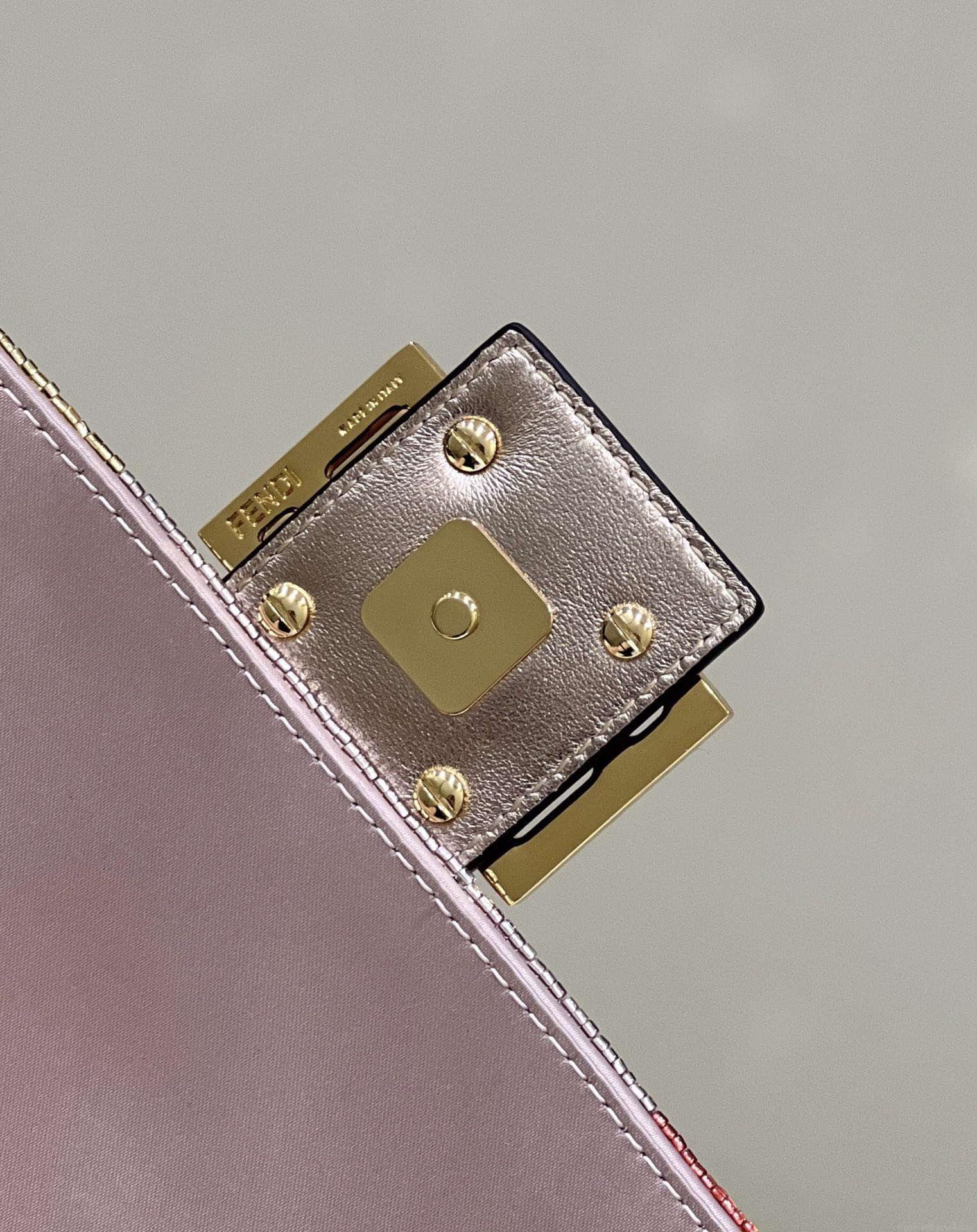 Fendi 8BR600 Medium Baguette Pink and Gold sequin and leather bag 8582